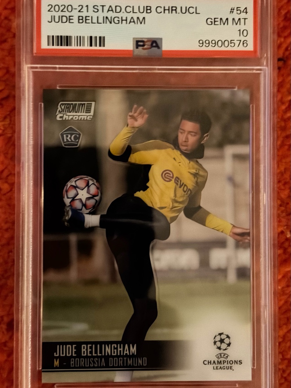 Jude Bellingham Rookie Card PSA 10 Topps Stadium Club Chrome RC Soccer Card #54